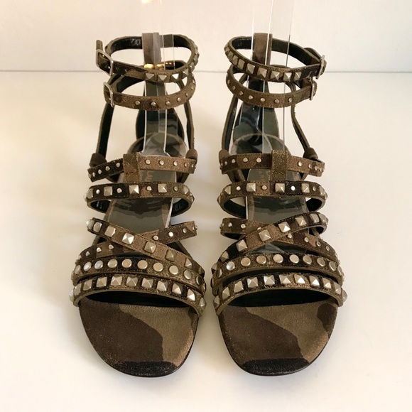 NWT SAINT LAURENT RUGGED SUEDE CAMOUFLAGE SILVER STUDDED SANDAL RUNS LARGE - Picture 3 of 14